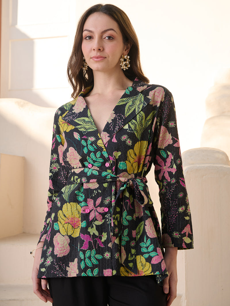 Stylum Women's Black Floral Printed Katha Cotton Co-ord Set (CSBLACKGUM)