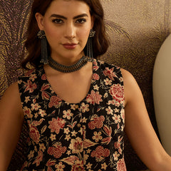Stylum Women's Black Floral Printed Cotton Vest Co-Ord Set (CSBLACKHERITAGE)