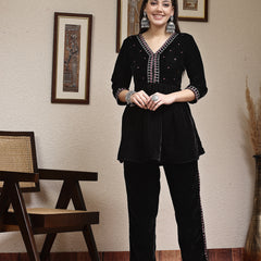 Stylum Women's Embroidered Velvet Co-Ords Set (CSBLACKJUSS)