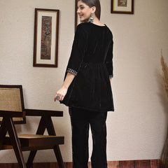 Stylum Women's Embroidered Velvet Co-Ords Set (CSBLACKJUSS)