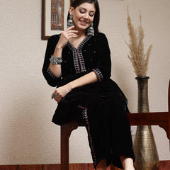 Stylum Women's Embroidered Velvet Co-Ords Set (CSBLACKJUSS)