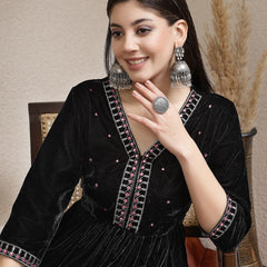 Stylum Women's Embroidered Velvet Co-Ords Set (CSBLACKJUSS)