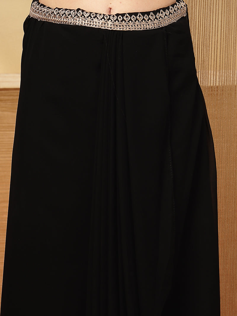 Stylum Women's Black Solid & Embroidered Georgette Co-Ords Set (CSBLACKLOFT)