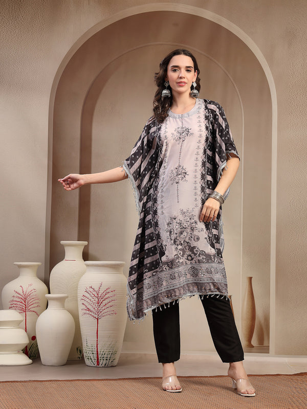 Stylum Women's Black Mirror Work Printed Silk Blend Co-Ord Set (CSBLACKMARRY)
