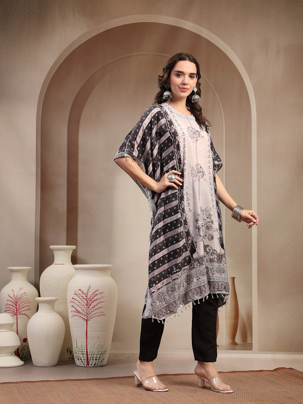Stylum Women's Black Mirror Work Printed Silk Blend Co-Ord Set (CSBLACKMARRY)