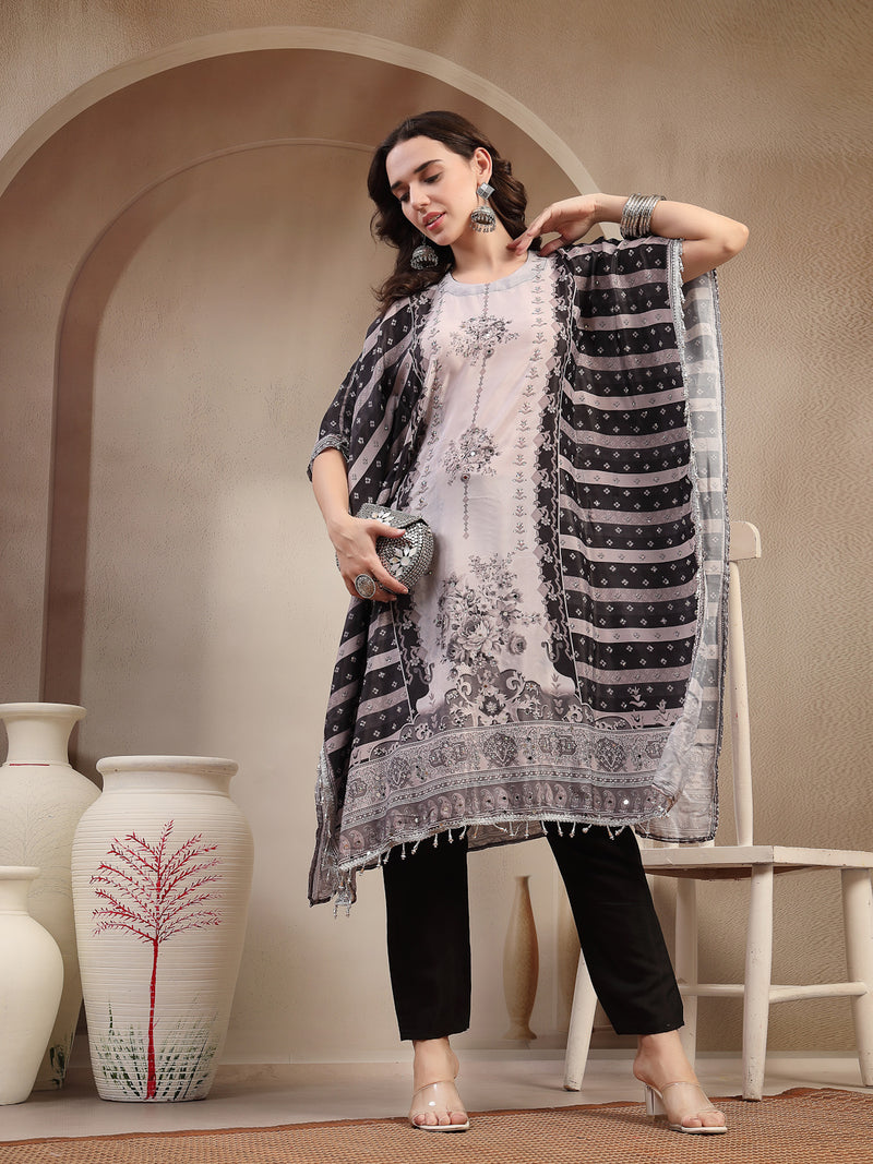Stylum Women's Black Mirror Work Printed Silk Blend Co-Ord Set (CSBLACKMARRY)