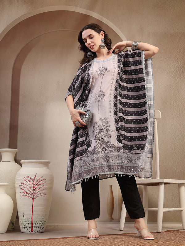 Stylum Women's Black Mirror Work Printed Silk Blend Co-Ord Set (CSBLACKMARRY)