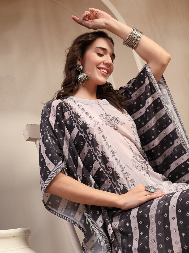 Stylum Women's Black Mirror Work Printed Silk Blend Co-Ord Set (CSBLACKMARRY)