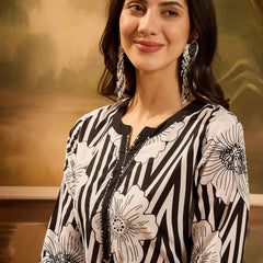 Stylum Women's Black Striped & Floral Printed Cotton Co-ord Set (CSBLACKNORBU)