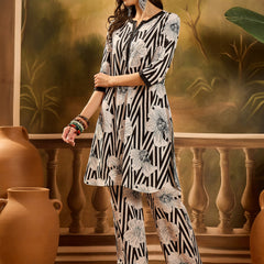 Stylum Women's Black Striped & Floral Printed Cotton Co-ord Set (CSBLACKNORBU)