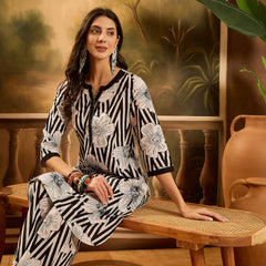 Stylum Women's Black Striped & Floral Printed Cotton Co-ord Set (CSBLACKNORBU)