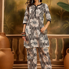 Stylum Women's Black Striped & Floral Printed Cotton Co-ord Set (CSBLACKNORBU)