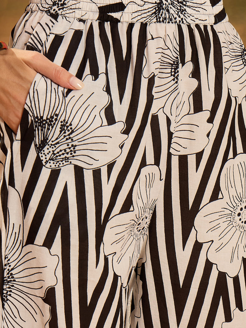 Stylum Women's Black Striped & Floral Printed Cotton Co-ord Set (CSBLACKNORBU)