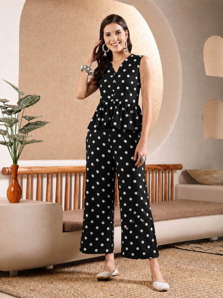 Stylum Women's Black Polka Printed Rayon Co-Ord Set (CSBLACKPOLKA)
