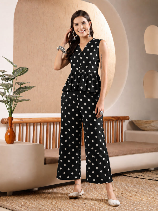 Stylum Women's Black Polka Printed Rayon Co-Ord Set (CSBLACKPOLKA)