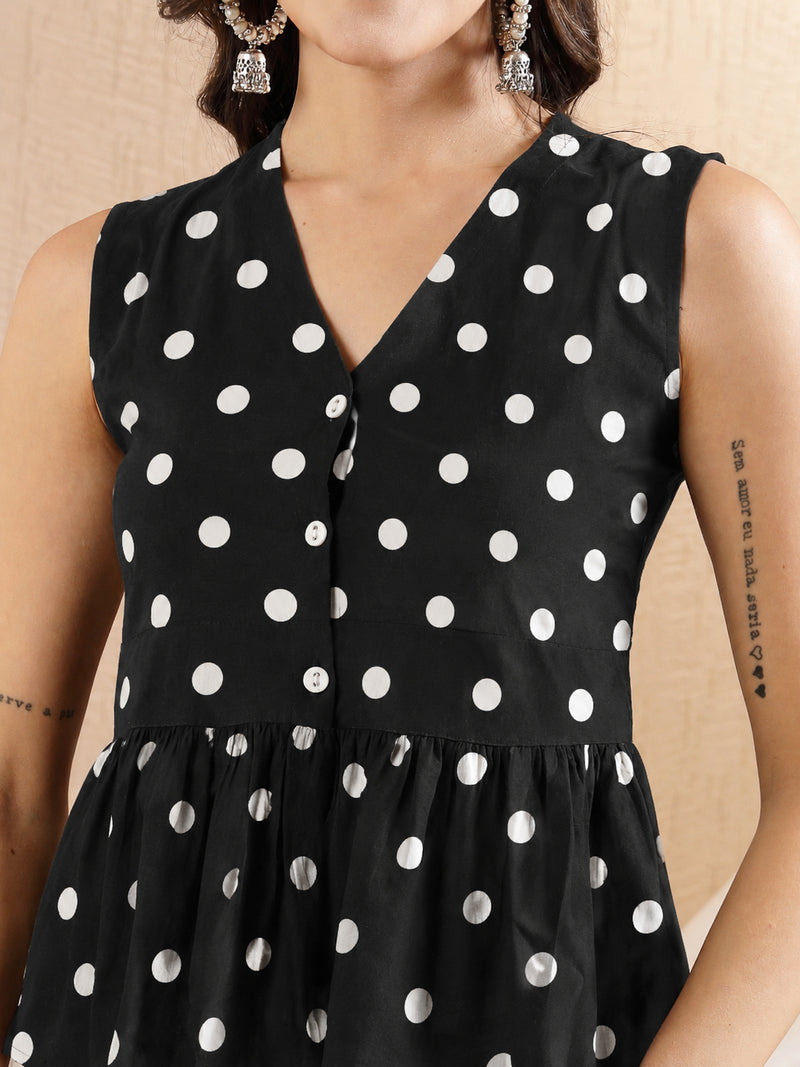 Stylum Women's Black Polka Printed Rayon Co-Ord Set (CSBLACKPOLKA)