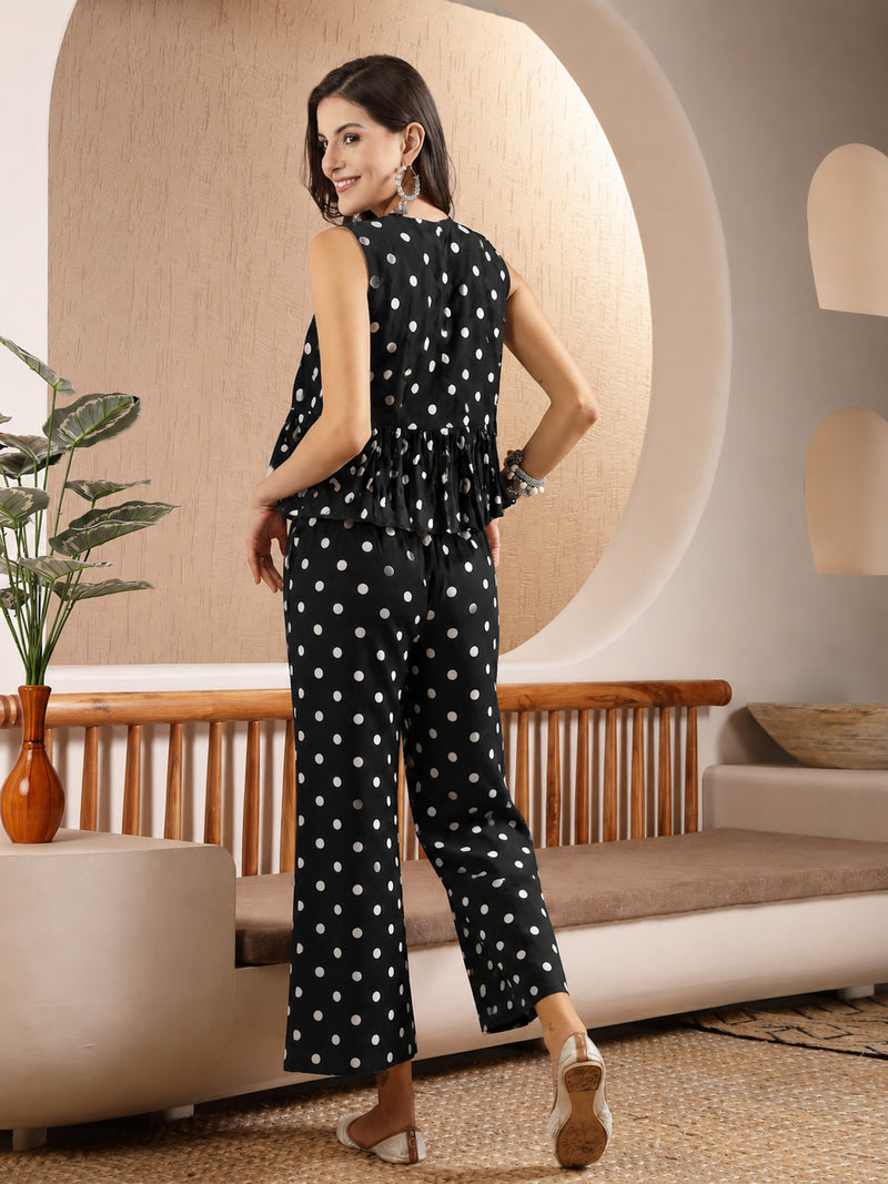 Stylum Women's Black Polka Printed Rayon Co-Ord Set (CSBLACKPOLKA)