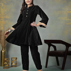 Stylum Women's Black Solid Velvet Co-Ord Set (CSBLACKRUBINA)