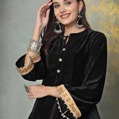 Stylum Women's Black Solid Velvet Co-Ord Set (CSBLACKRUBINA)