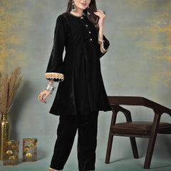 Stylum Women's Black Solid Velvet Co-Ord Set (CSBLACKRUBINA)