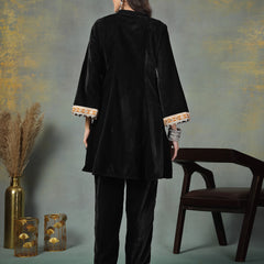 Stylum Women's Black Solid Velvet Co-Ord Set (CSBLACKRUBINA)