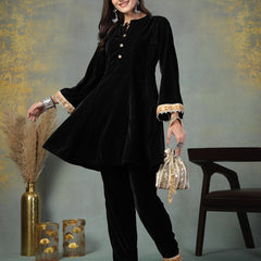 Stylum Women's Black Solid Velvet Co-Ord Set (CSBLACKRUBINA)