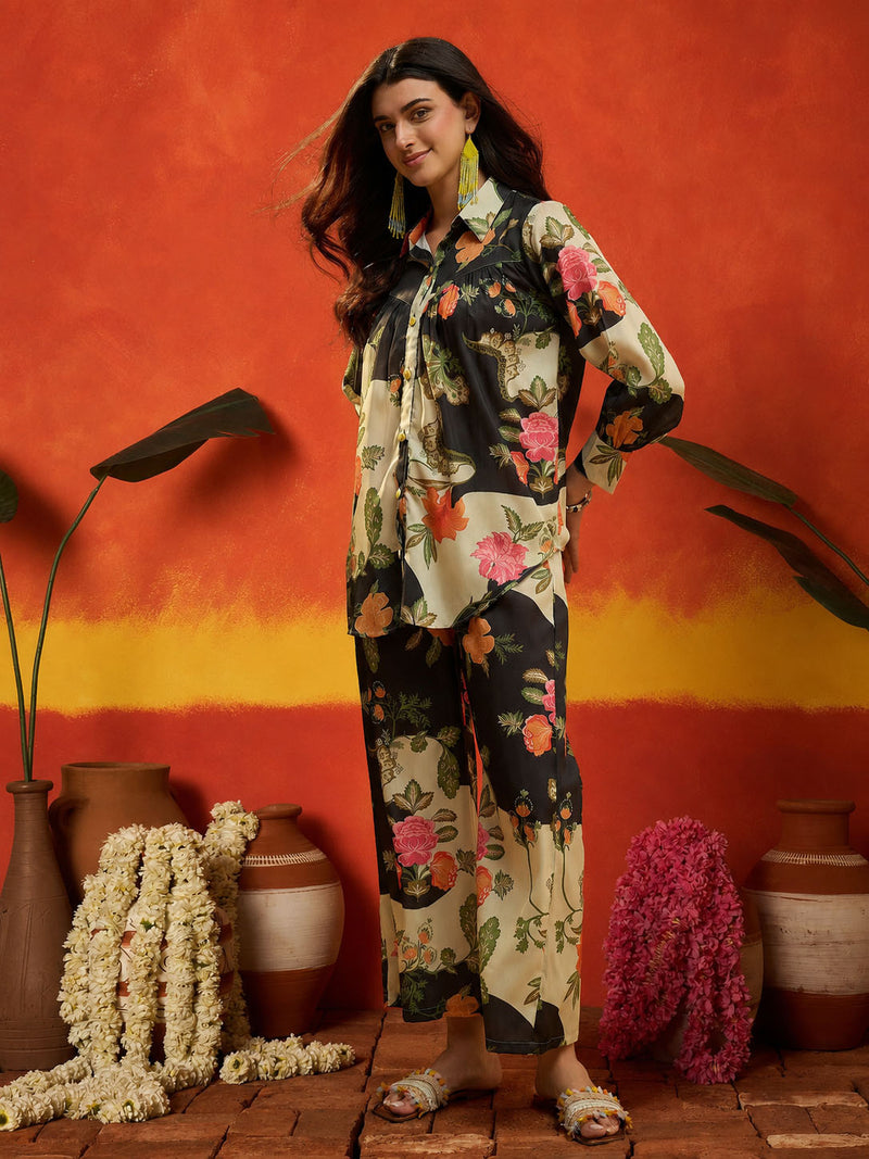 Stylum Women's Black Floral Printed Rayon Co-Ord Set (CSBLACKRUSSIA)