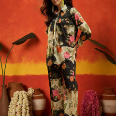 Stylum Women's Black Floral Printed Rayon Co-Ord Set (CSBLACKRUSSIA)