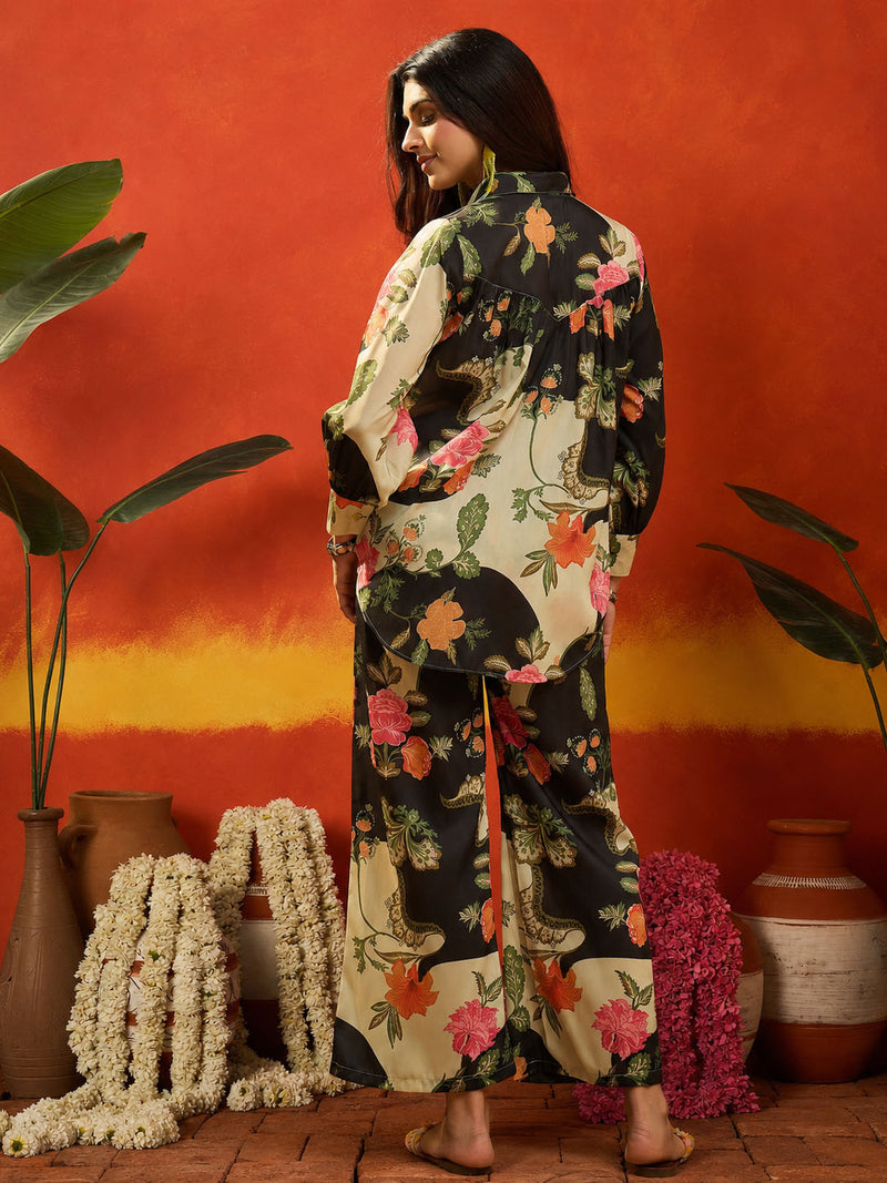 Stylum Women's Black Floral Printed Rayon Co-Ord Set (CSBLACKRUSSIA)