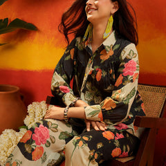 Stylum Women's Black Floral Printed Rayon Co-Ord Set (CSBLACKRUSSIA)