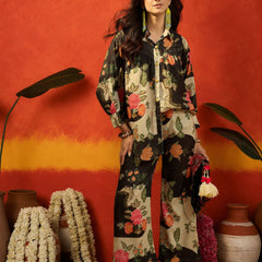 Stylum Women's Black Floral Printed Rayon Co-Ord Set (CSBLACKRUSSIA)