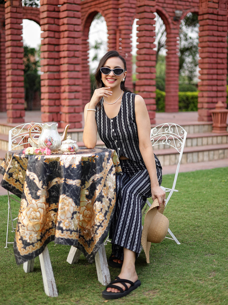 Stylum Women's Black Printed Cotton Blend Co-Ords Set (CSBLACKSCOTT)
