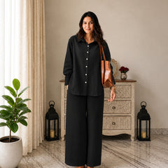 Stylum Women's Black Solid Crused Rayon Co-Ord Set (CSBLACKSIDAN)