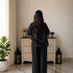 Stylum Women's Black Solid Crused Rayon Co-Ord Set (CSBLACKSIDAN)