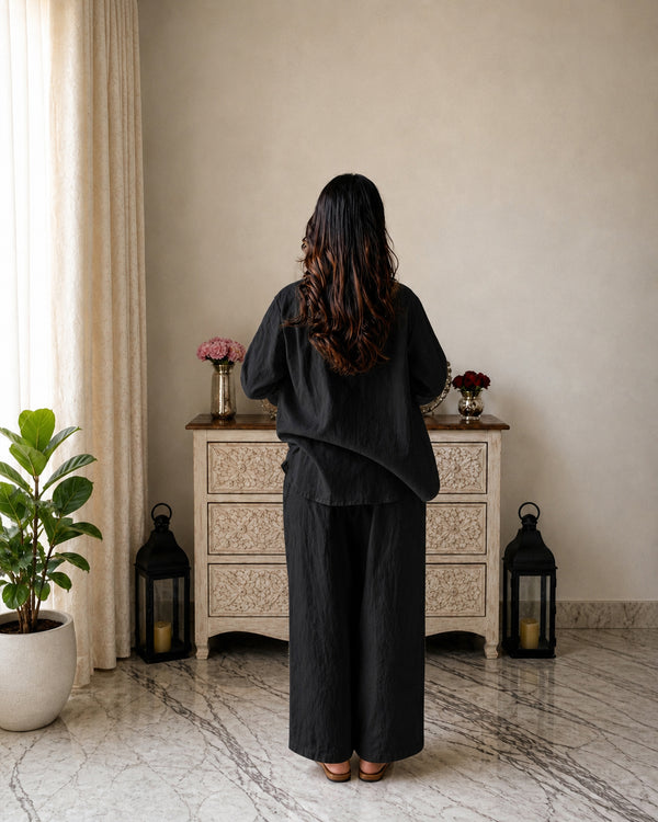 Stylum Women's Black Solid Crused Rayon Co-Ord Set (CSBLACKSIDAN)