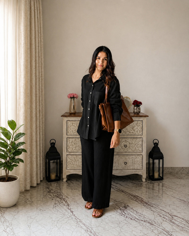 Stylum Women's Black Solid Crused Rayon Co-Ord Set (CSBLACKSIDAN)