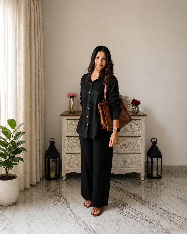 Stylum Women's Black Solid Crused Rayon Co-Ord Set (CSBLACKSIDAN)