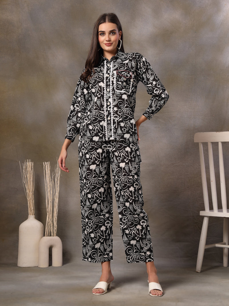 Stylum Women's Black Abstarct Printed Cotton Co-Ord Set (CSBLACKSOHO)