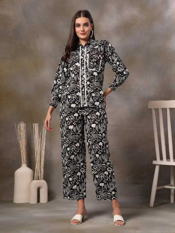 Stylum Women's Black Abstarct Printed Cotton Co-Ord Set (CSBLACKSOHO)