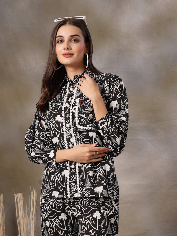 Stylum Women's Black Abstarct Printed Cotton Co-Ord Set (CSBLACKSOHO)