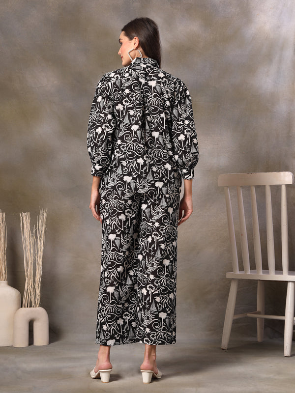 Stylum Women's Black Abstarct Printed Cotton Co-Ord Set (CSBLACKSOHO)
