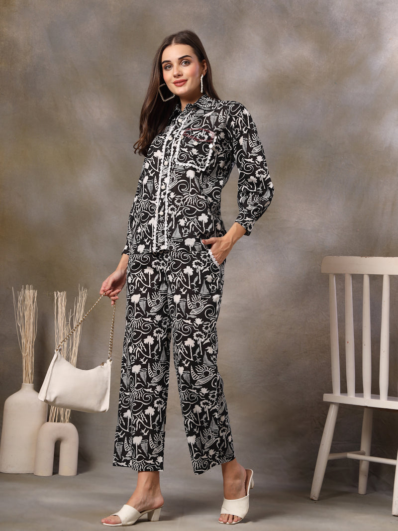 Stylum Women's Black Abstarct Printed Cotton Co-Ord Set (CSBLACKSOHO)