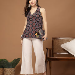 Stylum Women's Black Block Printed Cotton Straight Co-Ord Set (CSBLACKTANKER)