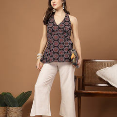 Stylum Women's Black Block Printed Cotton Straight Co-Ord Set (CSBLACKTANKER)