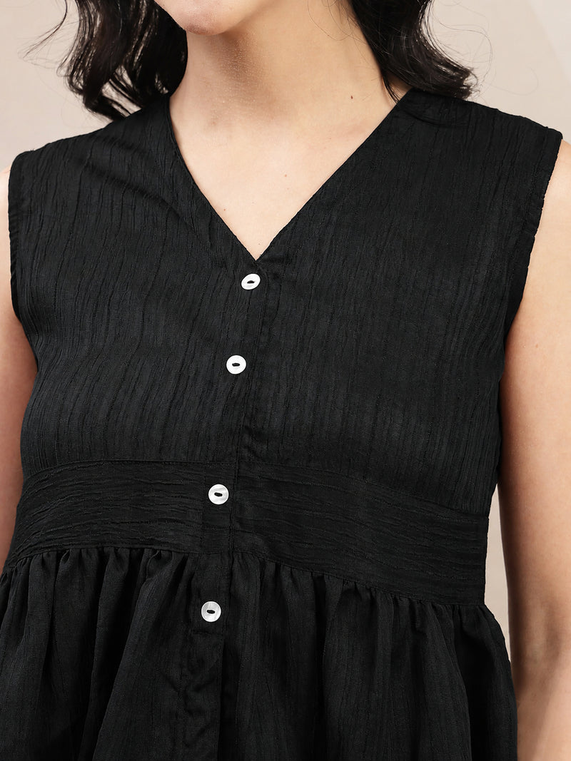Stylum Women's Black Solid Crepe Co-Ord Set (CSBLACKVAIBS)