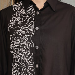 Stylum Women's Black Solid & Embroidered Rayon Co-Ord Set (CSBLACKVARI)