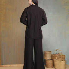 Stylum Women's Black Solid & Embroidered Rayon Co-Ord Set (CSBLACKVARI)