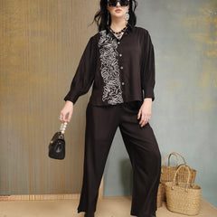 Stylum Women's Black Solid & Embroidered Rayon Co-Ord Set (CSBLACKVARI)