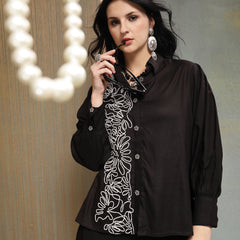 Stylum Women's Black Solid & Embroidered Rayon Co-Ord Set (CSBLACKVARI)