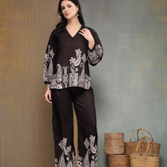 Stylum Women's Black Paisley Digital Printed Rayon High Low Co-Ord Set (CSBLACKVILLA)